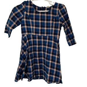 Womens Mini Dress Blue Orange Plaid Long Sleeve Back Zip Closure Size Large